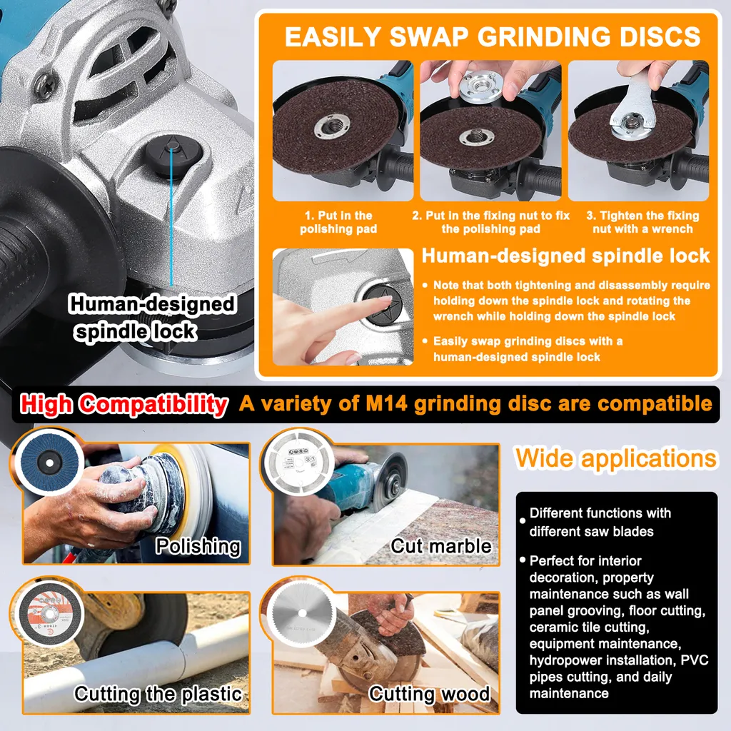 Meuleuse d'angle Brushless 125mm robuste pour découpe de carrelage - 5