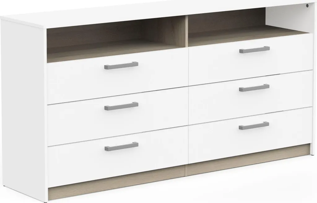Commode 6 tiroirs WATSON Demeyere Chêne Kronberg et blanc mat 163 cm
