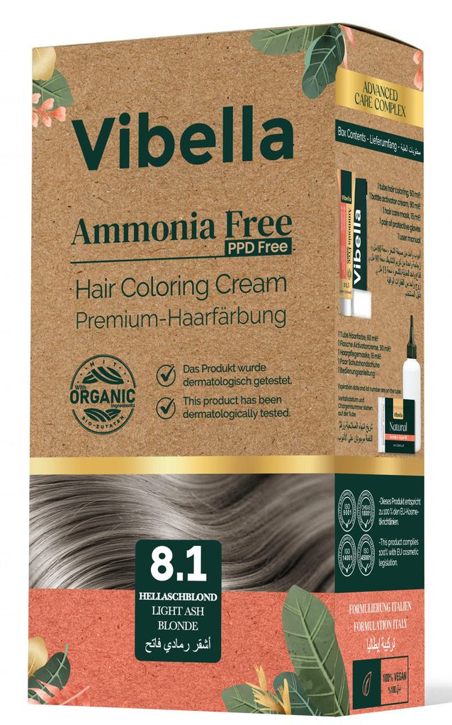 Vibella Haarfärbecreme Nr. 8.1 Hellaschblond – Premium-Haarfärbung ohne Ammoniak, Strahlende Farbbrillanz & zuverlässige Grauabdeckung, Mit Pf...