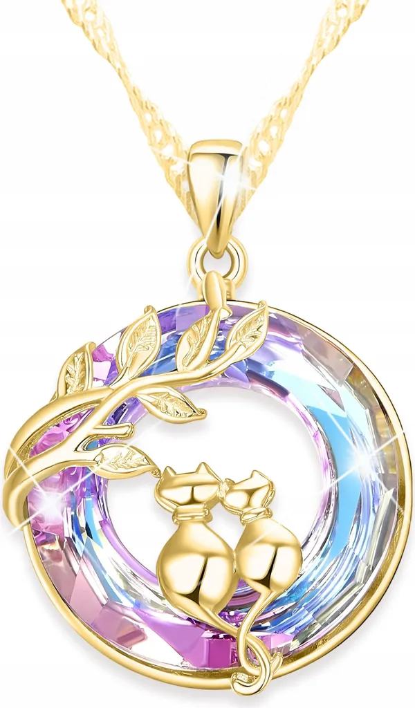 Collana in cristallo dorato con gatti coccolosi ARGENTO 925