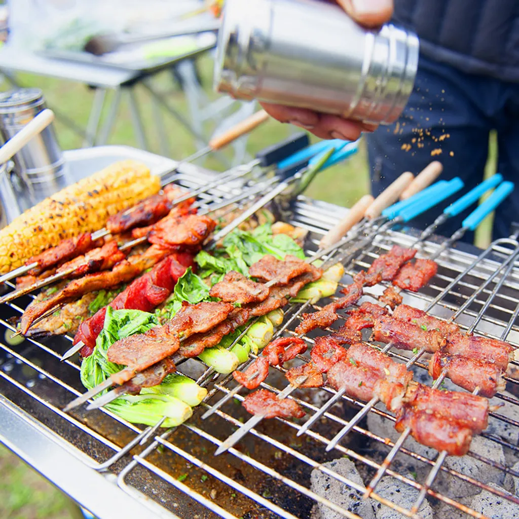 Barbecue charbon pliable inox 73cm grande surface de cuisson nomade
