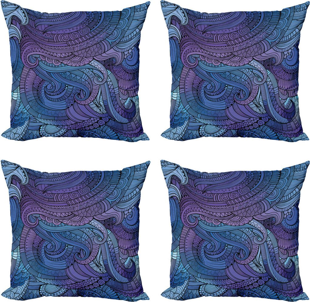 ABAKUHAUS Abstrakt Kissenbezug Set (4 Stück), Ozean inspiriert Paisley, Moderner Doppelseitiger Digitaldruck, 60 cm x 60 cm, Lila-blau