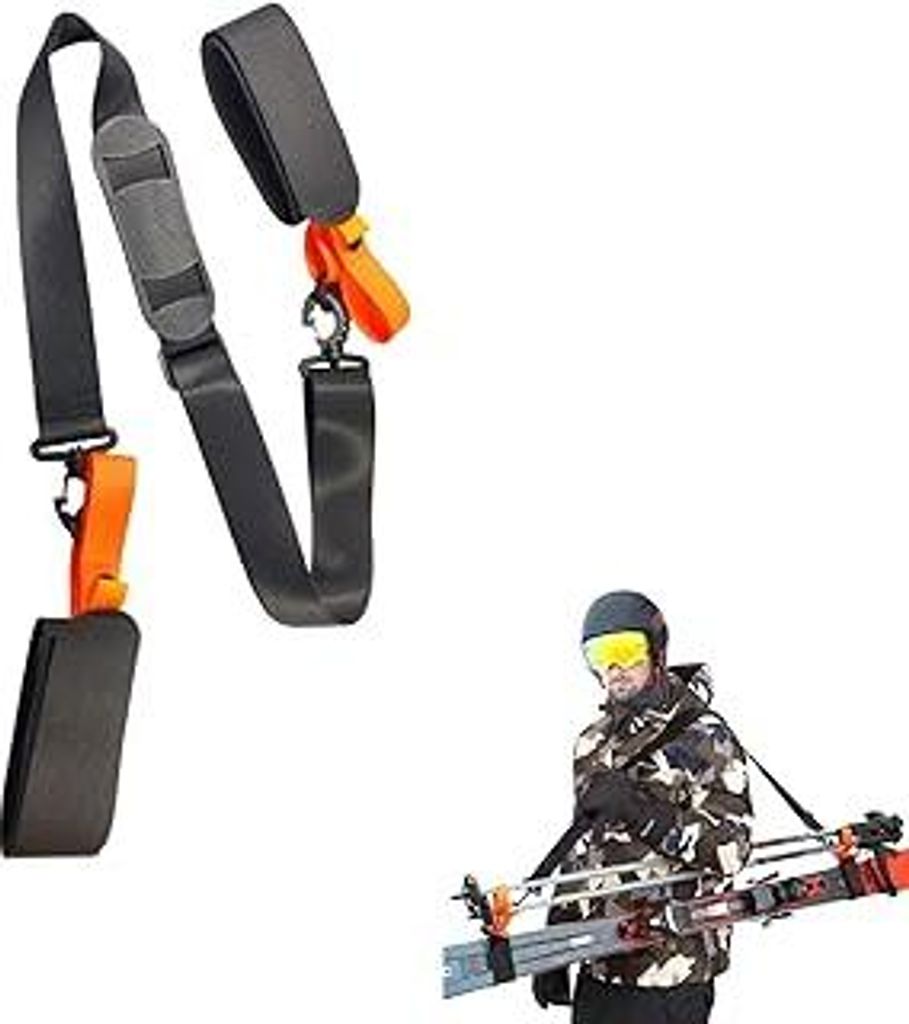 Skitragegurt für Ski und Stöcke, Verstellbare rutschfeste Schultergurte, Skiträger für Stiefel und Skistöcke (1 Stück)