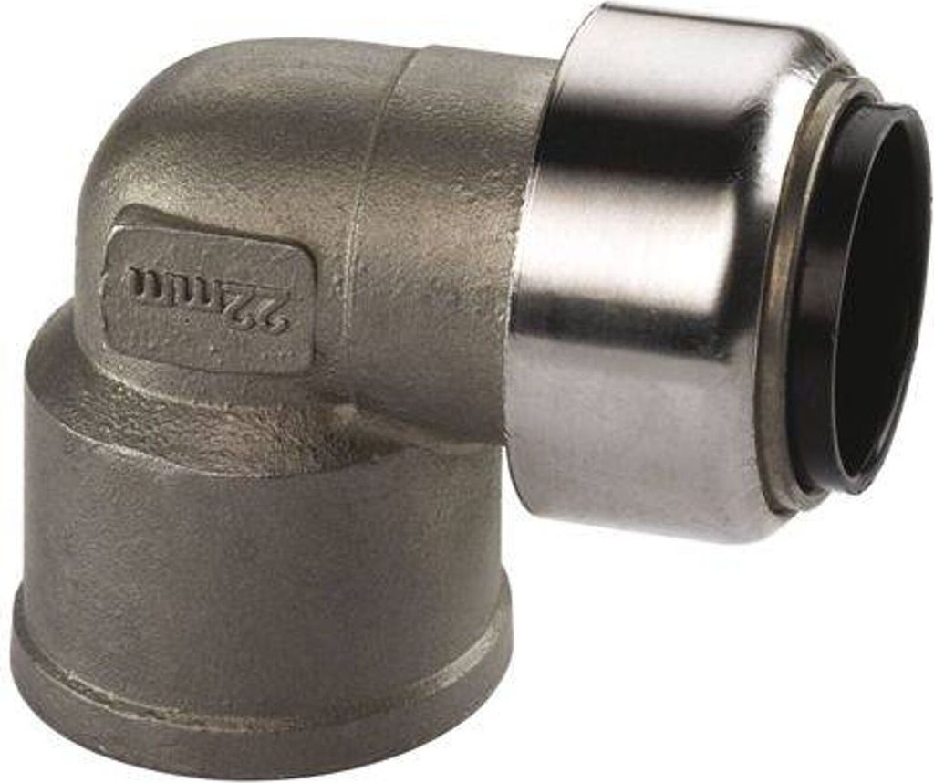 Edelstahl Steckfitting Tectite Übergangswinkel 90° Innengewinde 15 mm - 1/2' DVGW