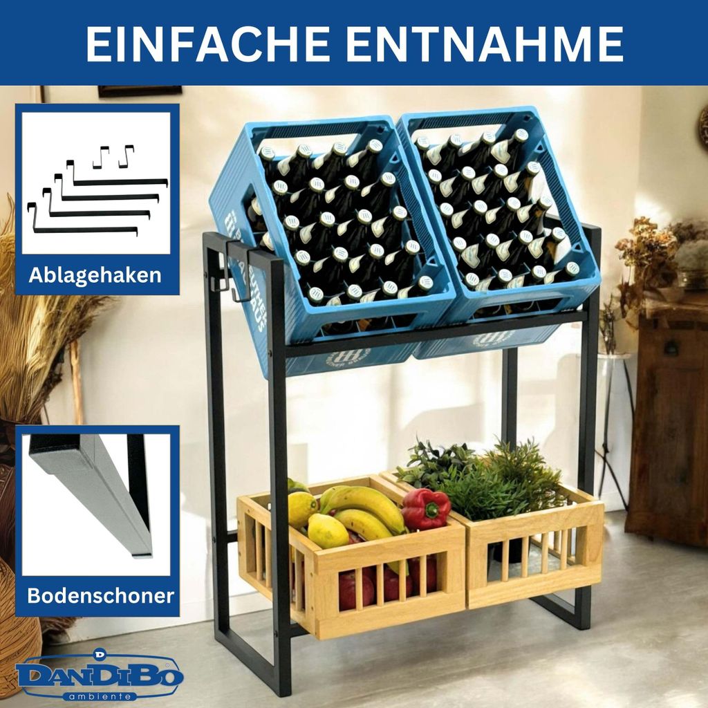 DanDiBo Getränkekistenregal 4 Kisten mit Gitter Haken