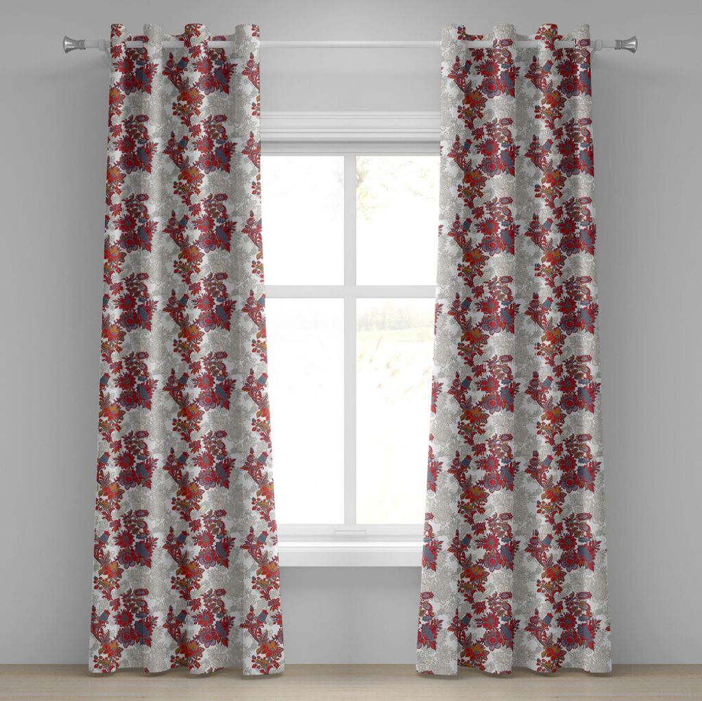 ABAKUHAUS Blumen Ösenvorhang, Romantischer Boho-Art-Narzissen-magischer Magnolien-Rosen-vibrierender Muster-Druck, Dekorative 2-Panel-Fenstervorh...