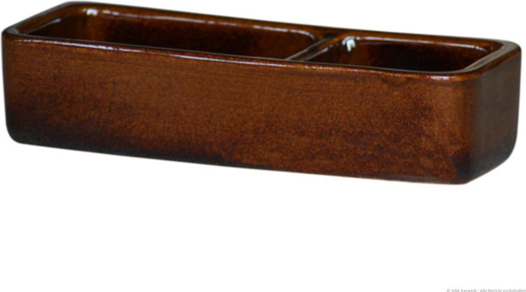 KERAZO Keramik Futternapf eckig geteilt für Futter + Wasser (2x 400 ml) braun 25 x 10 x 6cm aus Keramik