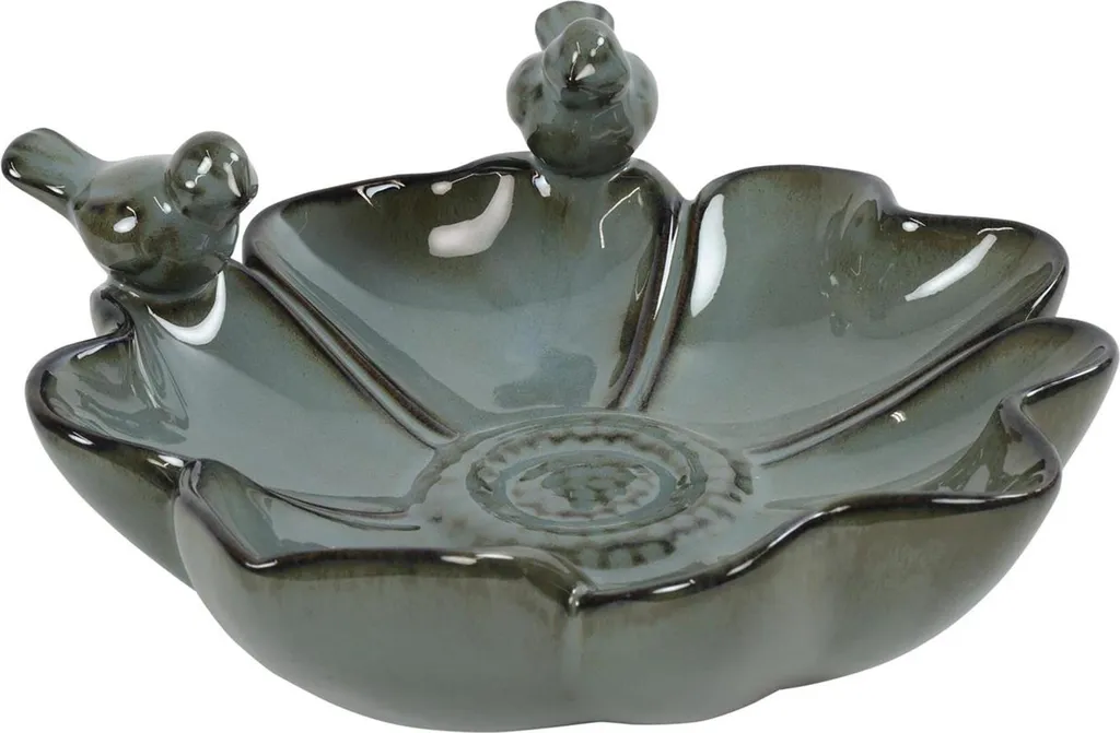 Bassin pour oiseaux bleu foncé 26 cm style rustique et résistant au gel