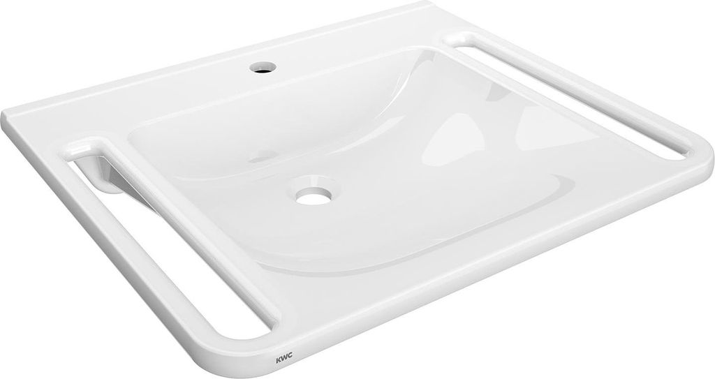 KWC AR Einzelwaschtisch, MEDCARE, MIRANIT, 650x150x550 mm, weiß, Hahnloch, Griff