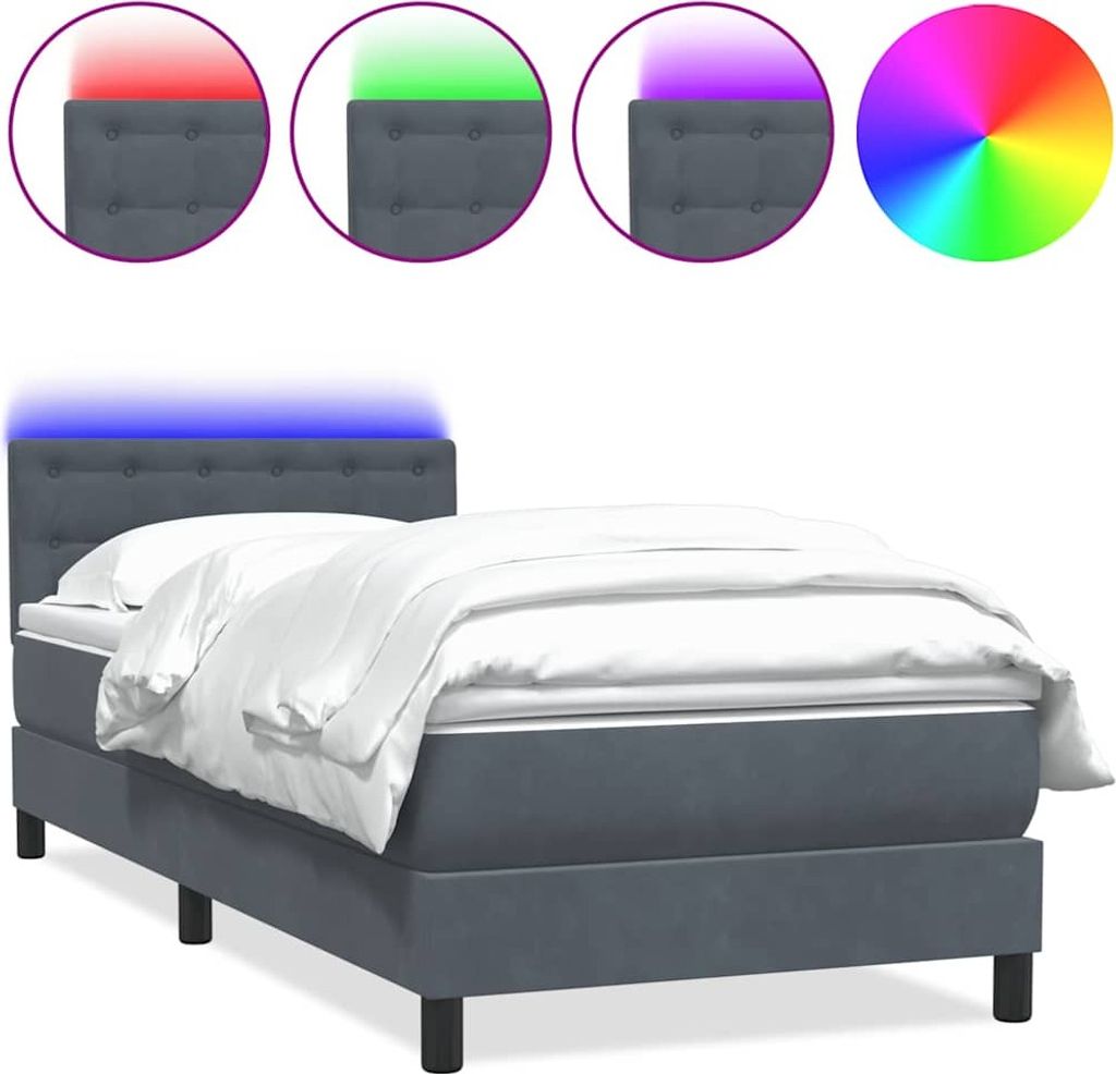 Boxspringbett mit Matratze & LED Dunkelgrau 90x220 cm Samt