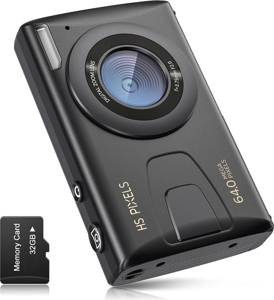 Fine Life Pro Kompaktkamera 64 MP Foto, 18x Zoom, 4K Ultra HD Video, Digitalkamera für Teenager Erwachsene Anfänger, schwarz