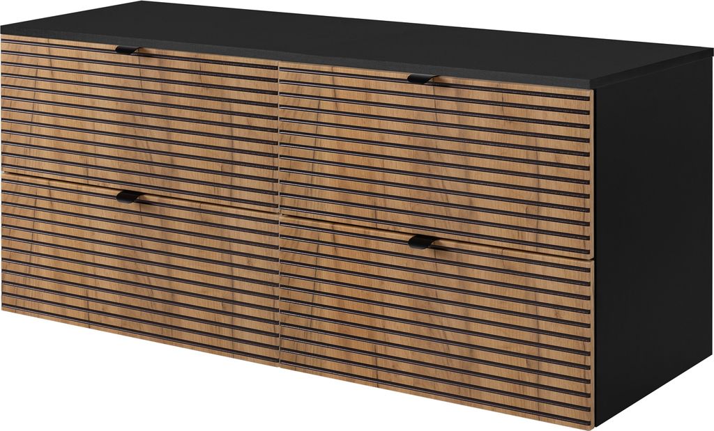 Badezimmerschrank, Schwarz mit goldener Griff / mit oberer Platte, 120 x 57 x 46 cm