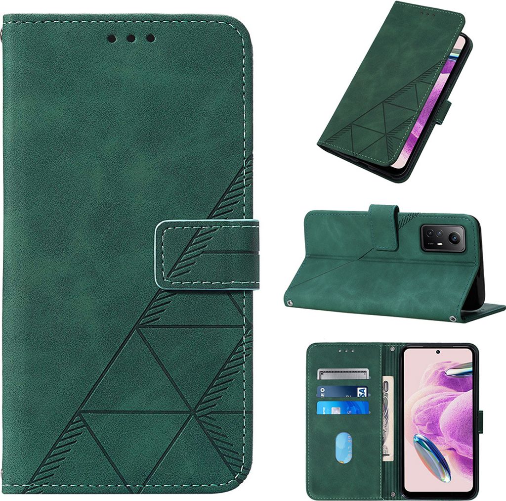 Hülle für Xiaomi Redmi Note 12s 4G Prägung Flip Leder Kartenfächer Schutzhülle mit Ständer Grün