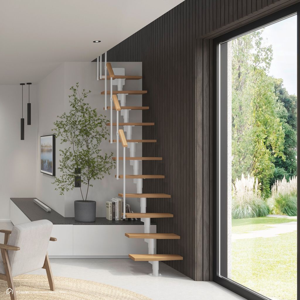 Raumspartreppe Intercon Delta | Metallfarbe: Polar-Weiß | ohne Geländer | 11 Stufen für Geschosshöhen von 216 - 276 cm