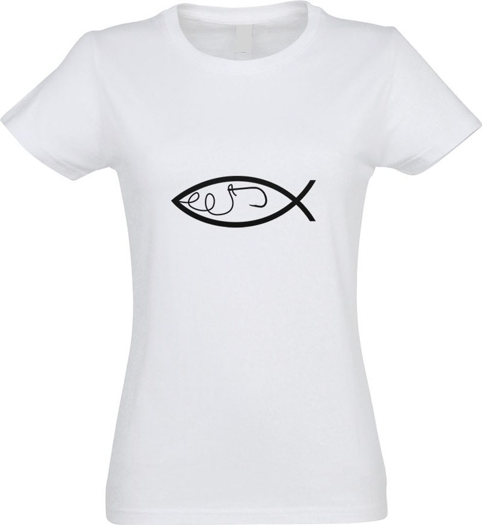 Kiwistar - T-Shirt tailliert - Damen - Weiss - Angel Fisch - mit Motiv Bedruckt - Funshirt Design - Sport - Freizeit - Damen - XXL
