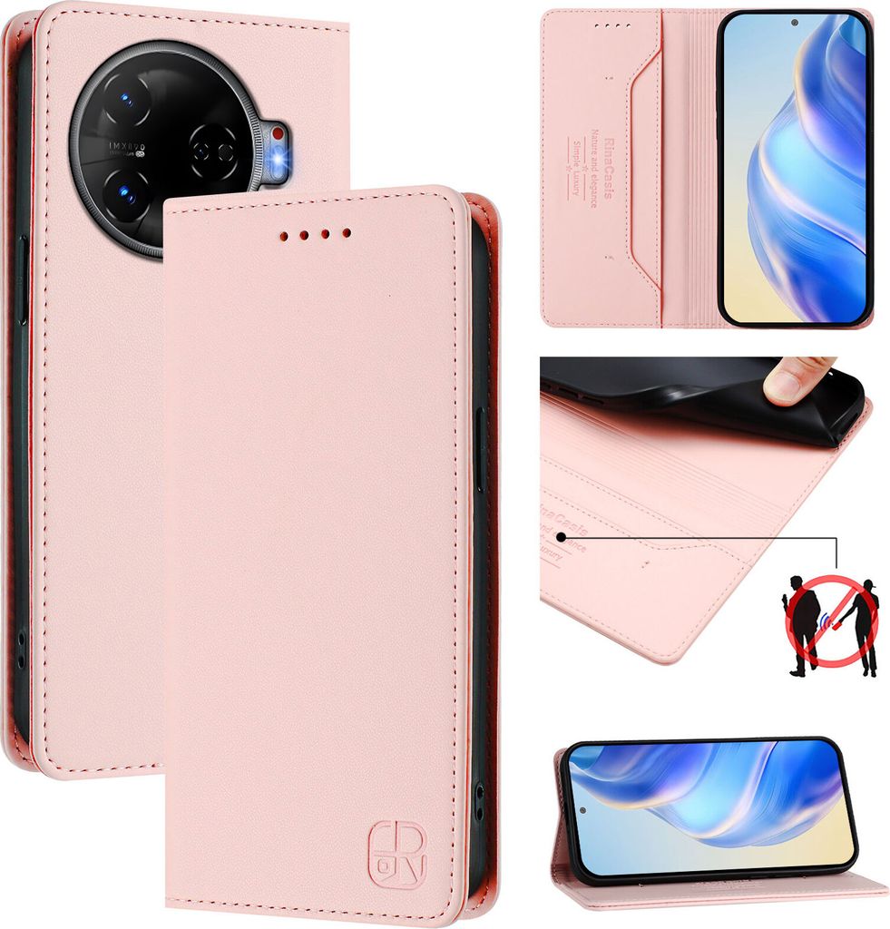 Lederhülle für Tecno Camon 30 Pro 5G Hülle Flip Brieftasche Kartenfächern Ständer Schutzhülle Pink