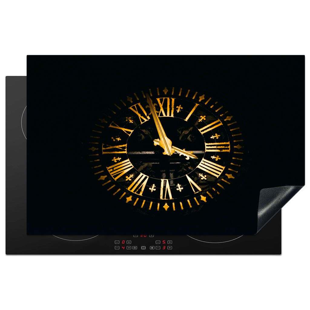 KitchenYeah Herdabdeckplatte Uhr - Gold - Luxus - Design , 80x52cm, Küche Deko, Glaskeramikkochfeld Herdabdeckung, Abdeckplatte fùr Kochfeld