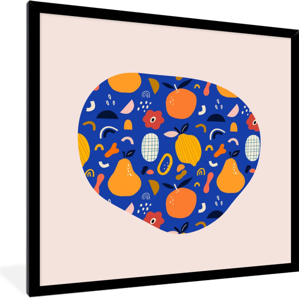 MuchoWow Gerahmtes Poster Abstrakt - Obst - Essen - Birne - Orange 40x40 cm - Poster mit Schwarzem Bilderrahmen Wandposter Rahmen Foto Bilder - M...