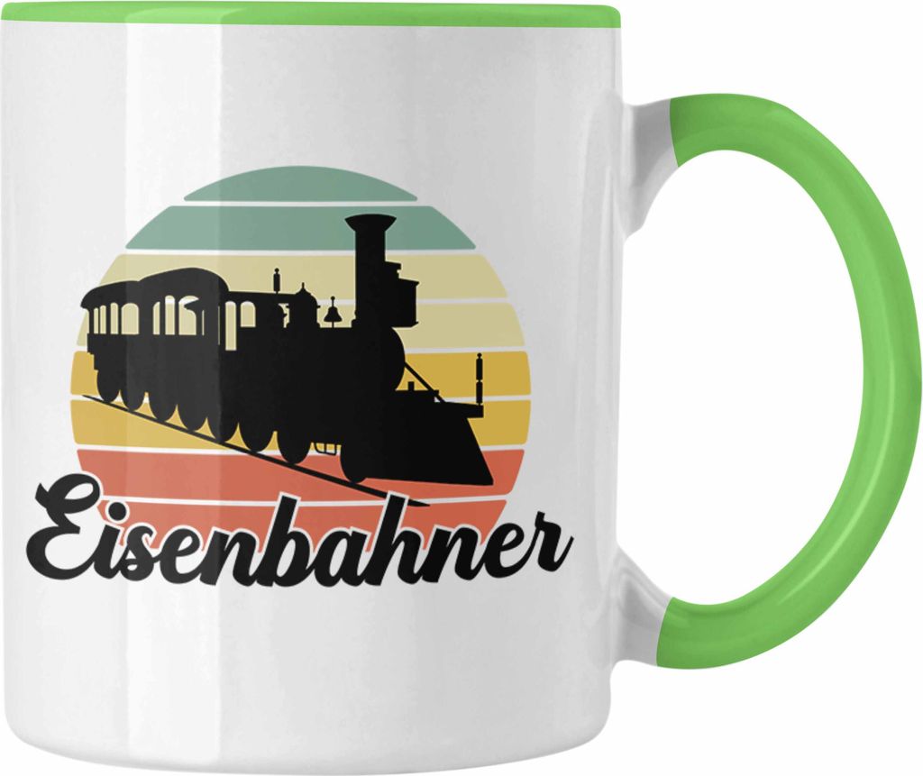 Trendation - Modeleisenbahn Geschenk Tasse Spruch Geschenk Geschenkidee Opa Rentner Dampflokomotive Eisenbahn Eisenbahner (Grün)
