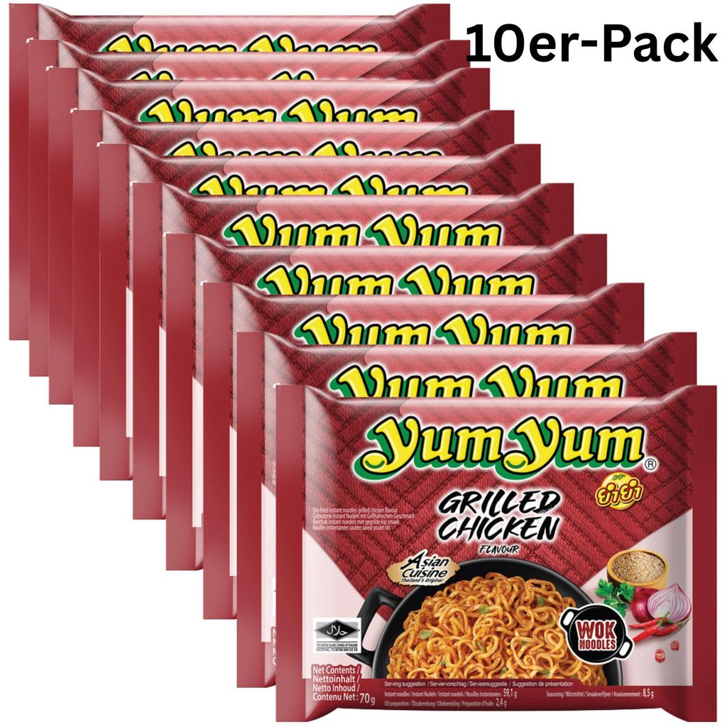 10er-Pack Yum Yum Instantnudeln Stir-Fried Grilled Chicken 70g