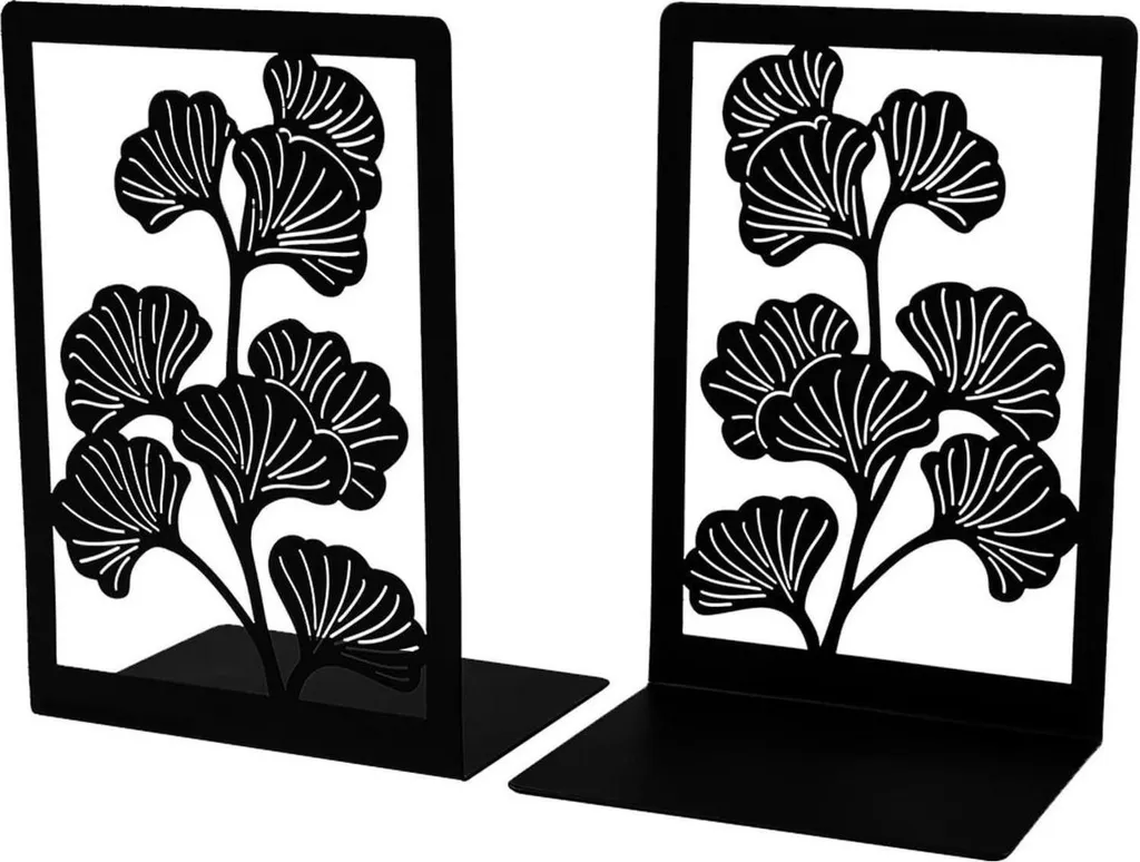 Support de livres décoratif Ginkgo en métal noir pour étagères