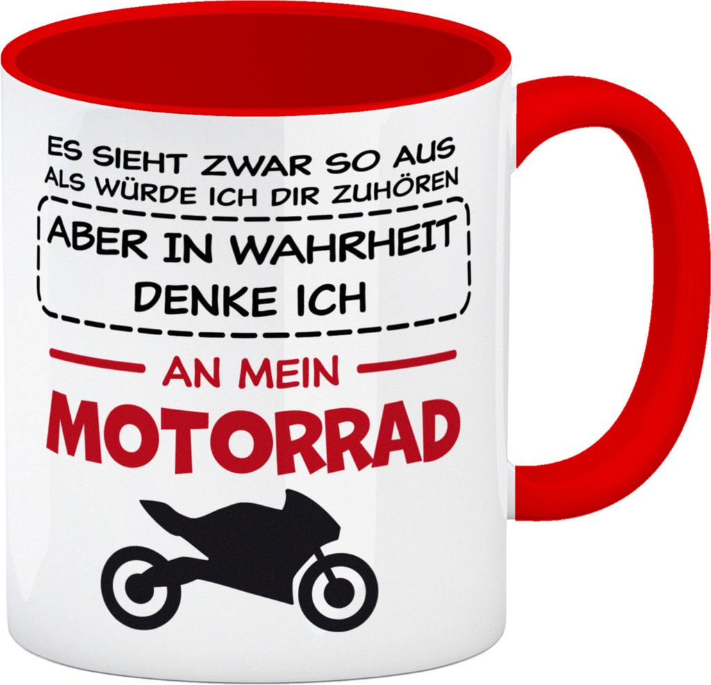 In Wahrheit denke ich an Motorrad Kaffeebecher Rot