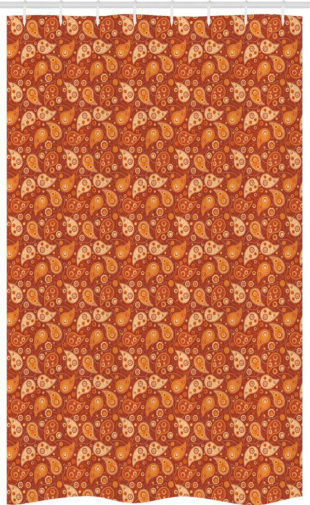 ABAKUHAUS Orange Schmaler Duschvorhang, Retro Paisley Blumen, Badezimmer Deko Set aus Stoff mit Haken, 120 x 180 cm, Redwood Orangencreme
