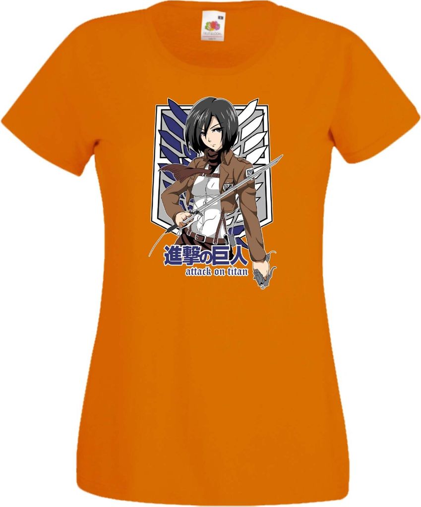 Damen T-Shirt Anime Manga Attack Anime On Titan Mikasa Ackerman 01 Ackerman Mikasa, Lady L / Orange