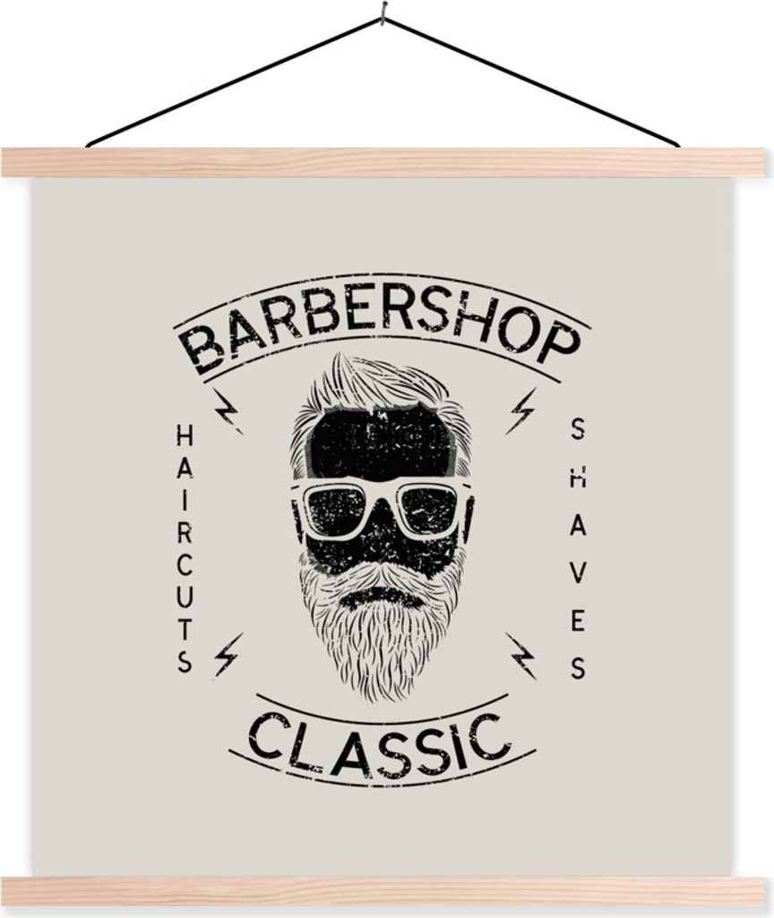 MuchoWow Textilposter Jahrgang - Mann - Bart 120x120 cm mit holzfarbenen Rahmen - Textil-Poster