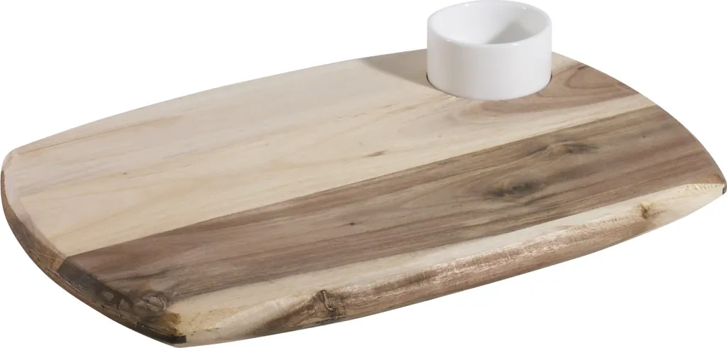 Set Aperitivo in Legno di Acacia e Porcellana Bianca - 6 Ciotole 3cm - 1