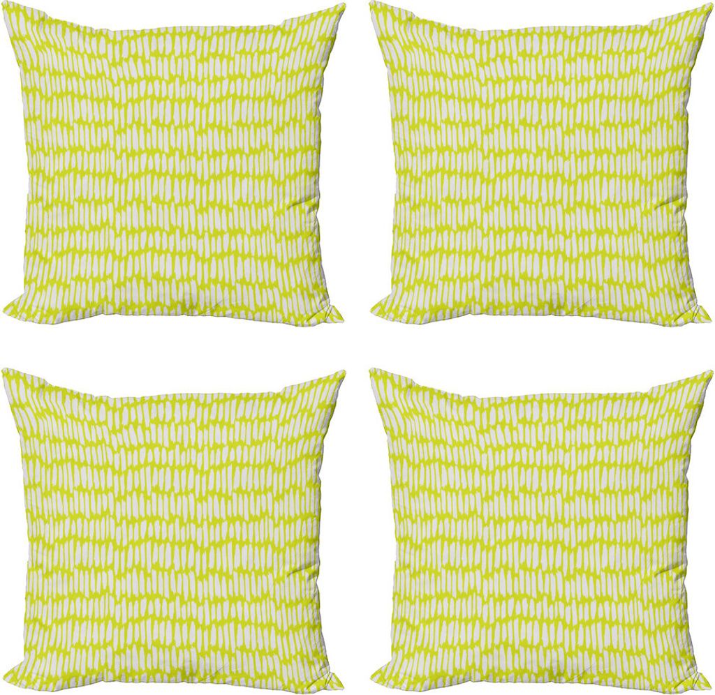 ABAKUHAUS Verrückt Kissenbezug Set (4 Stück), Pinsel Stil Grunge Stripes, Moderner Doppelseitiger Digitaldruck, 45 cm x 45 cm, Gelb Grün und Weiß