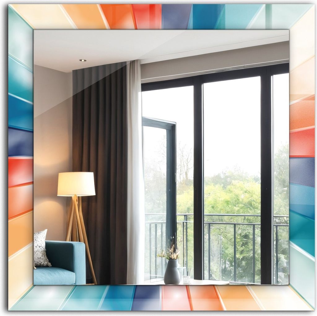 Bedruckter Spiegel - Wandspiegel - Dekorativer - Modern - 60x60 cm - Bunte Lichtstrahlen