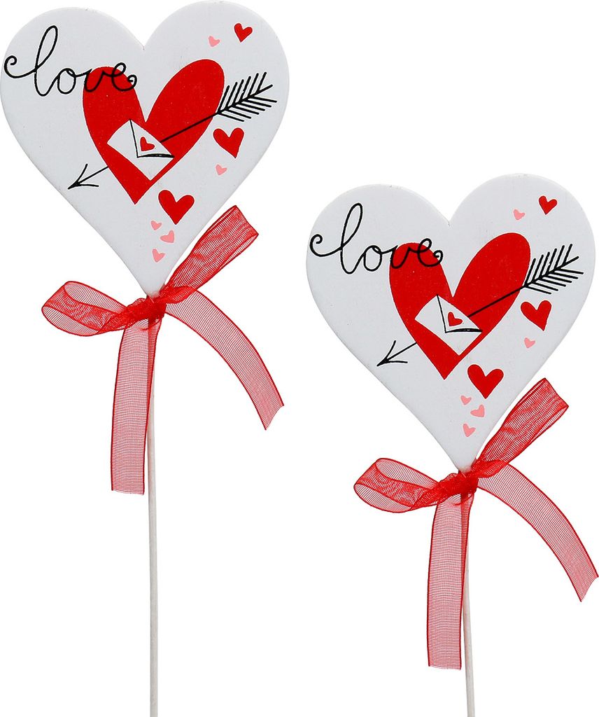 Blumenstecker Herz Weiß Schleife 7cm 12 Stück Deko Hochzeit