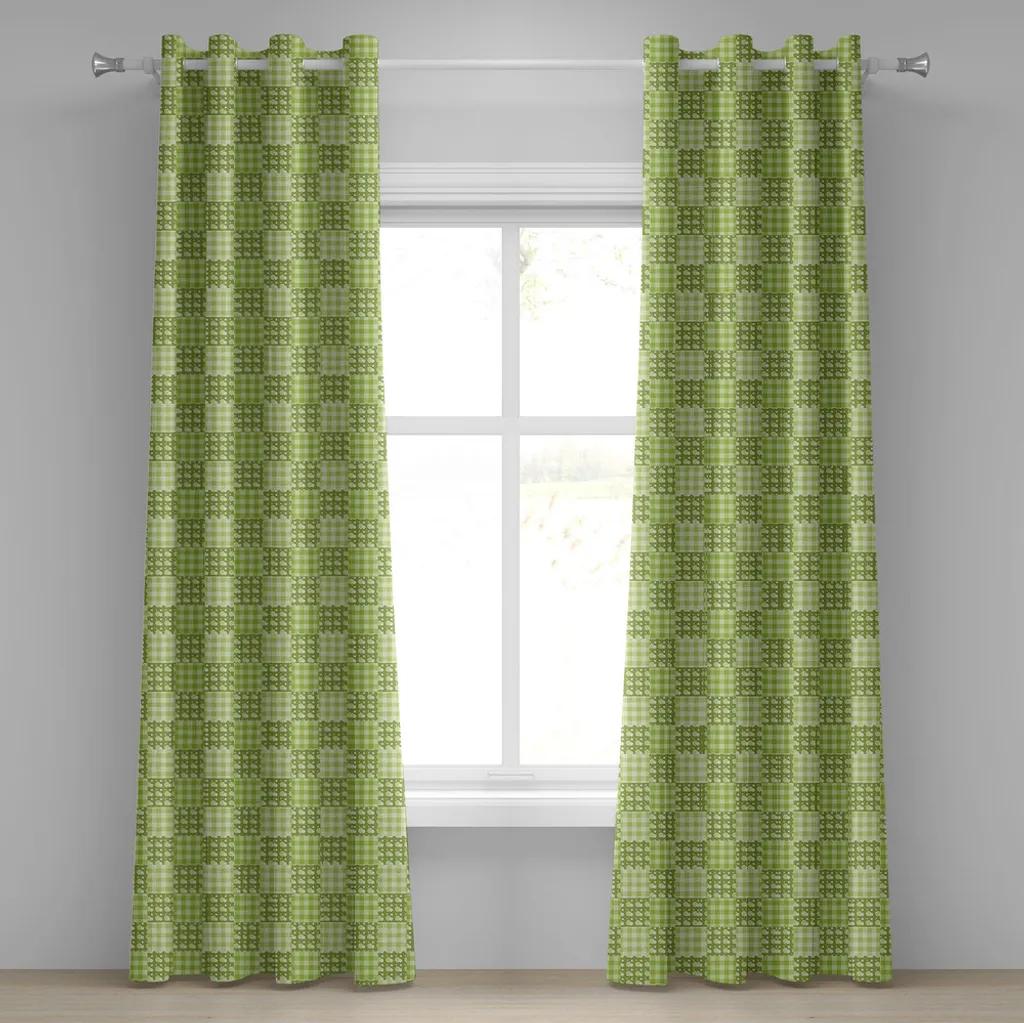 Rideau Abstrait Patchwork Vert et Chaux avec Oeillets de 280x245 cm