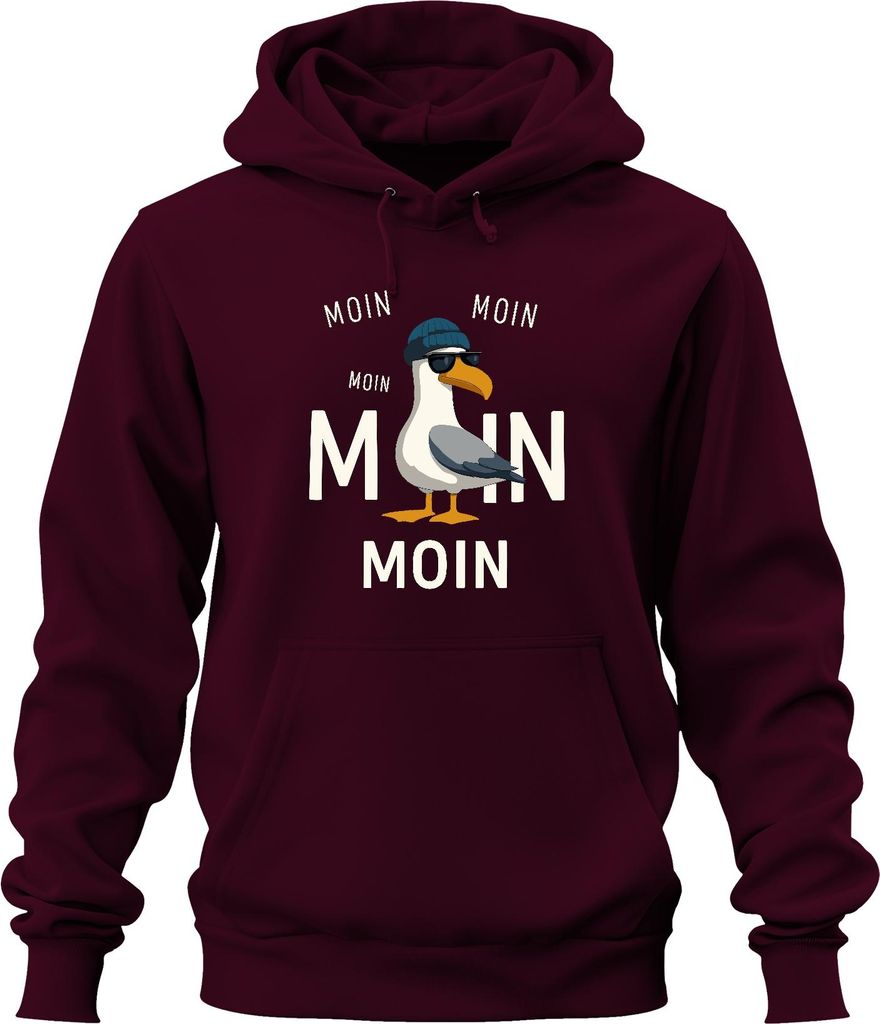 Moin Möwe Nordsee Küste Maritim Inselurlaub Seefahrer Cool Lässig Uni Hoodie Kapuzenpullover, Burgundy, S