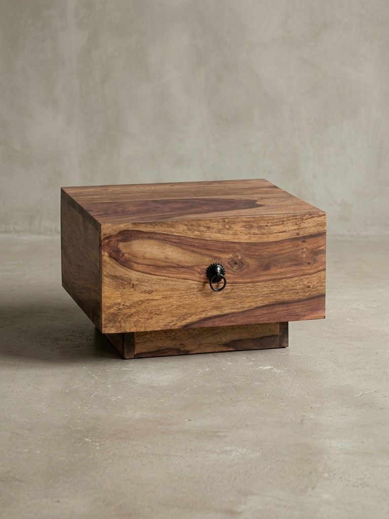 Design Nachttisch MUMBAI Massiv-Holz Sheesham 40x40x25 cm, Moderne Nacht-Kommode mit Schublade, Nachtschrank Natur-Holz Nachtkonsole