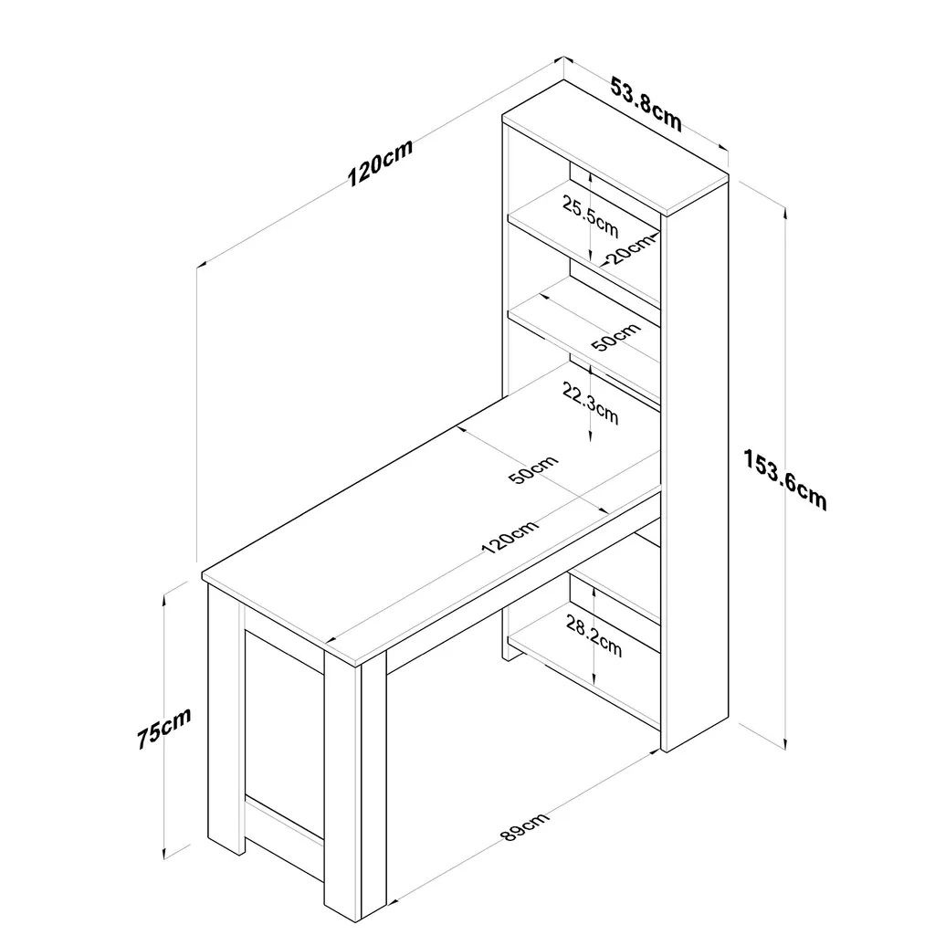 Bureau télétravail blanc 120 cm avec rangements verticaux gain de place