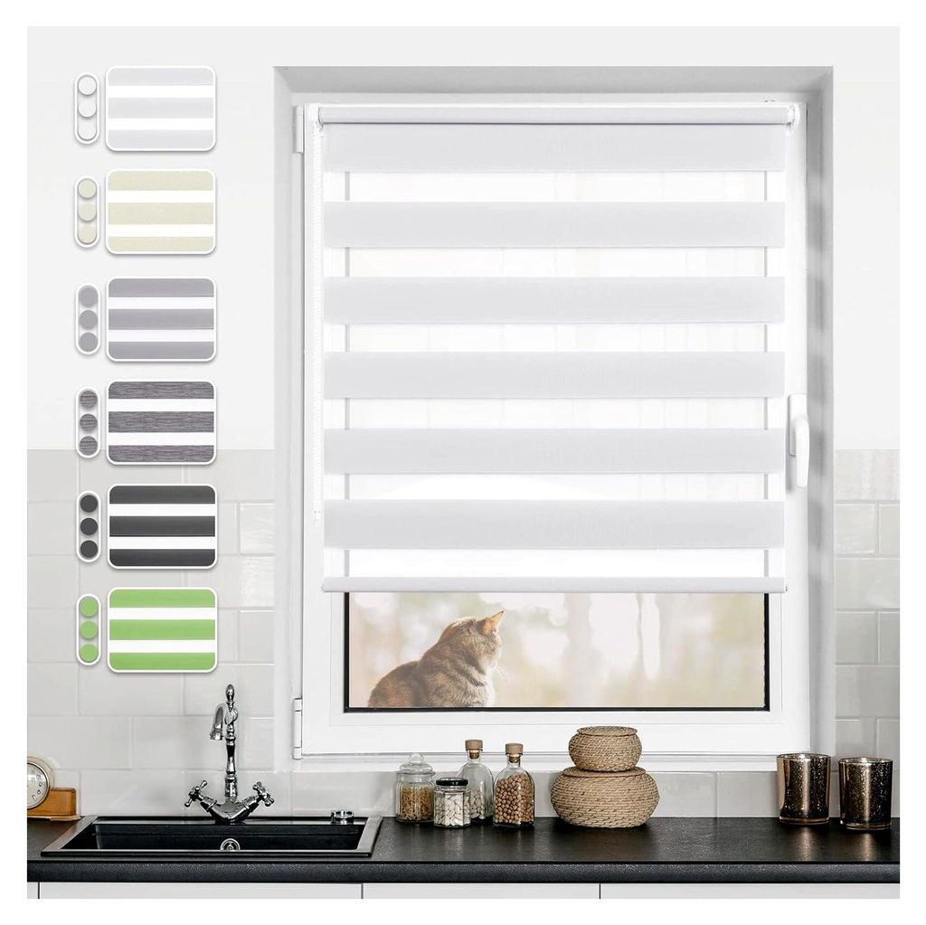 Doppelrollo Klemmfix ohne Bohren für Fenster Weiß B90 x H120cm - Stoffbreite 86cm lichtdurchlässig & verdunkelnd