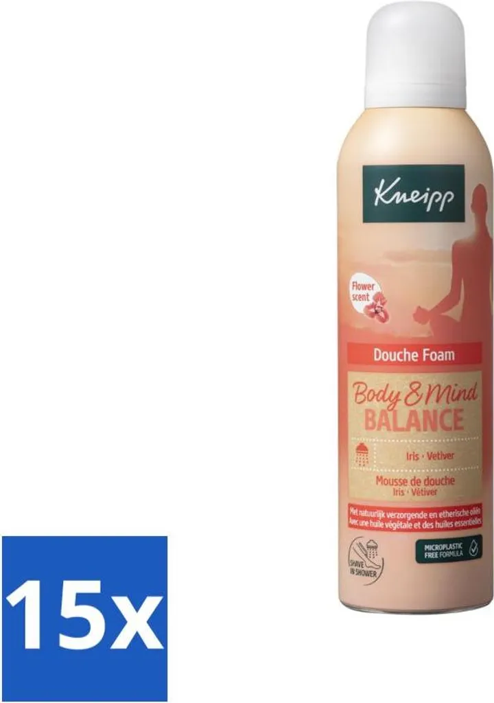 Mousse de douche relaxante Iris et Vétiver Kneipp 200 ml pack de 15 unités