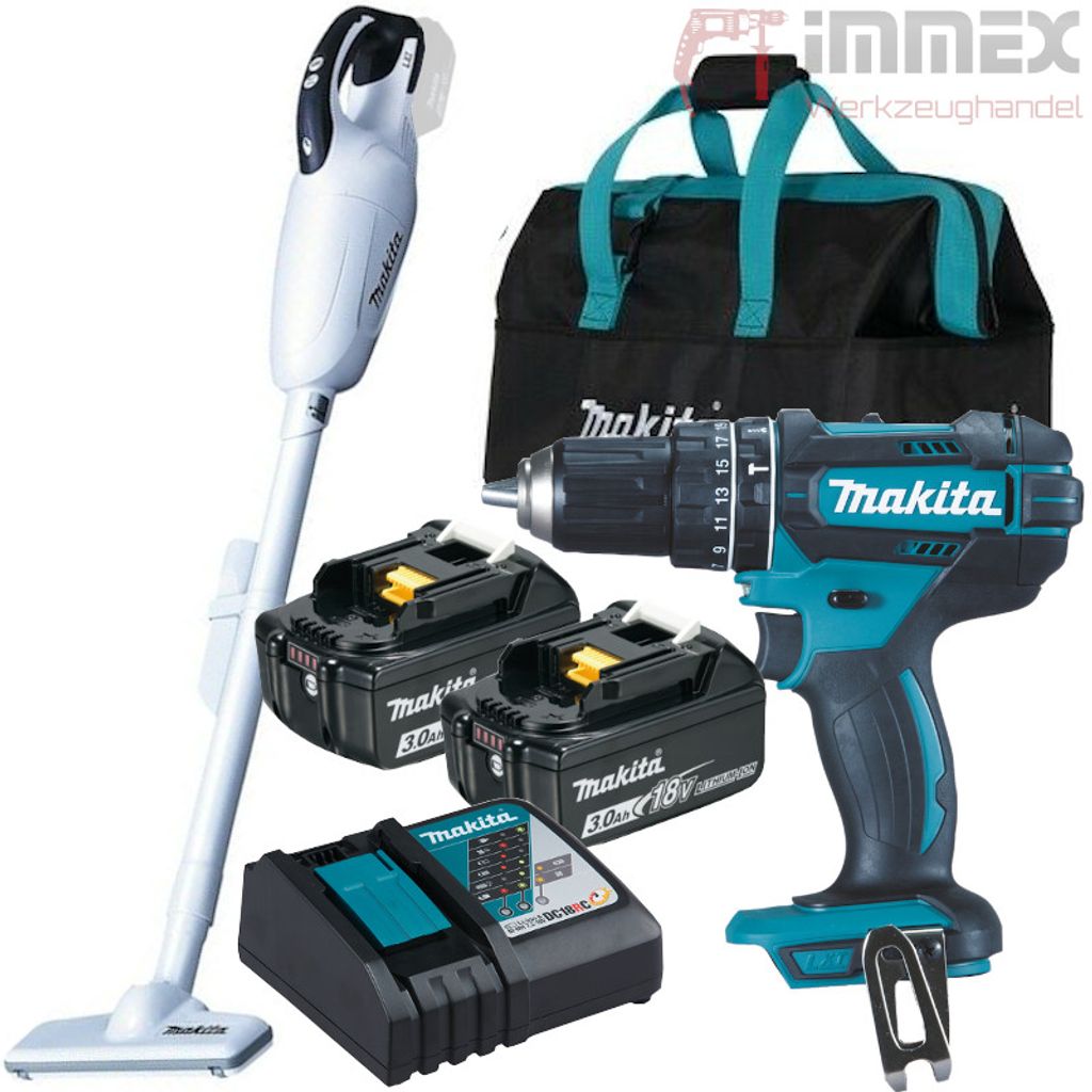 MAKITA Kombo-Kit 18V DLX2333X1, DHP482Z, DCL181FZW, 2x18V/3,0Ah, Ladeg., Tasche