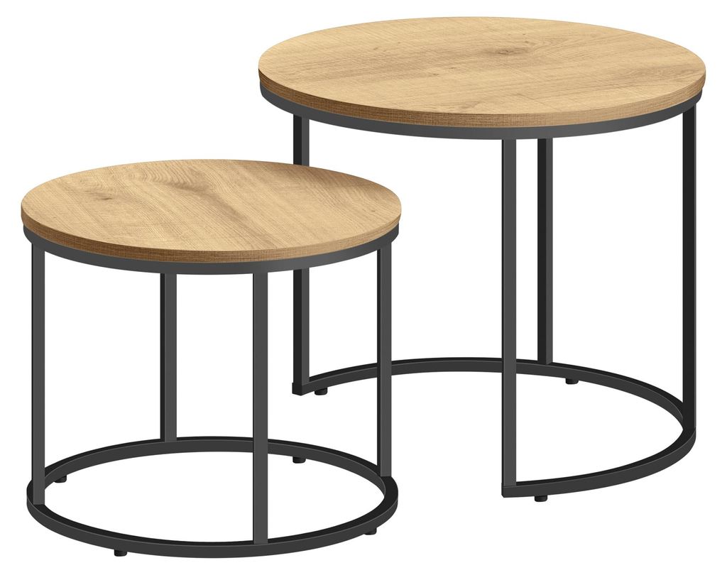 Tavolino rotondo 2 pezzi - rovere / gambe nere Immagine del prodotto 
