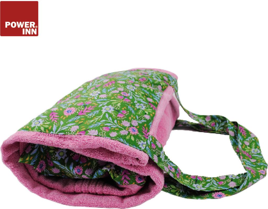POWER INN Strandtuchtasche ca. 95x178cm | Rosa/Grün | Liegehandtuch 3in1 mit integriertem Kissen und Tasche | großes Badetuch