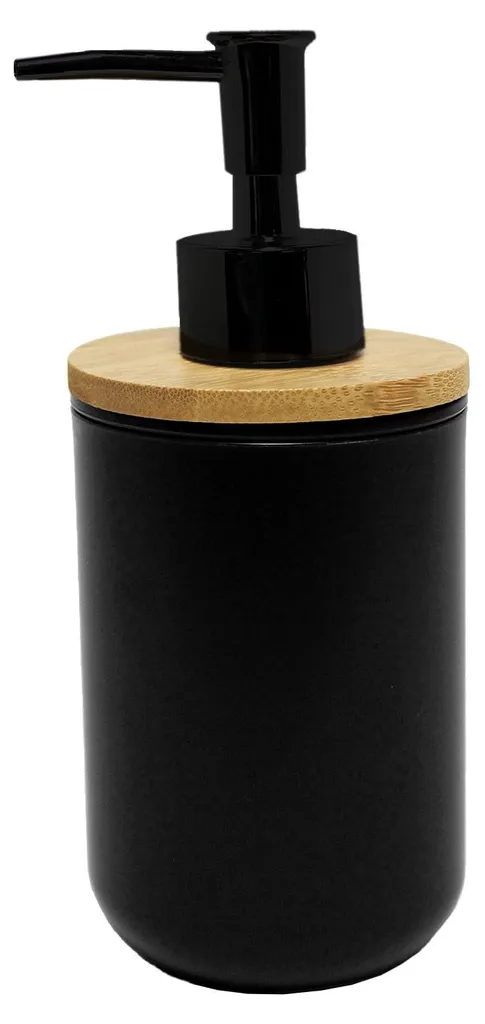 Pompe à savon automatique sans contact noire et bambou pour cuisine