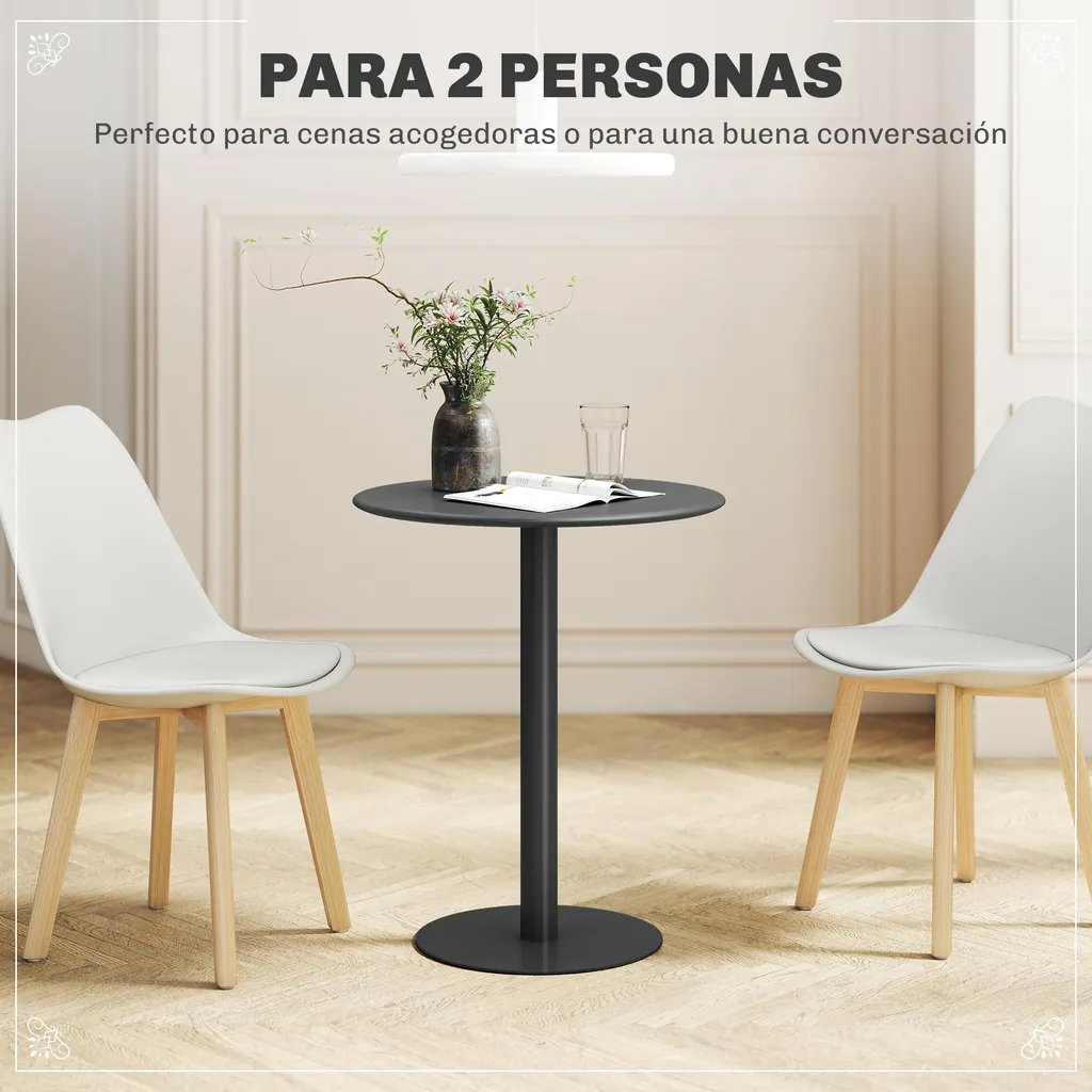 Table de cuisine ronde 2 personnes en acier gris pour intérieur-extérieur