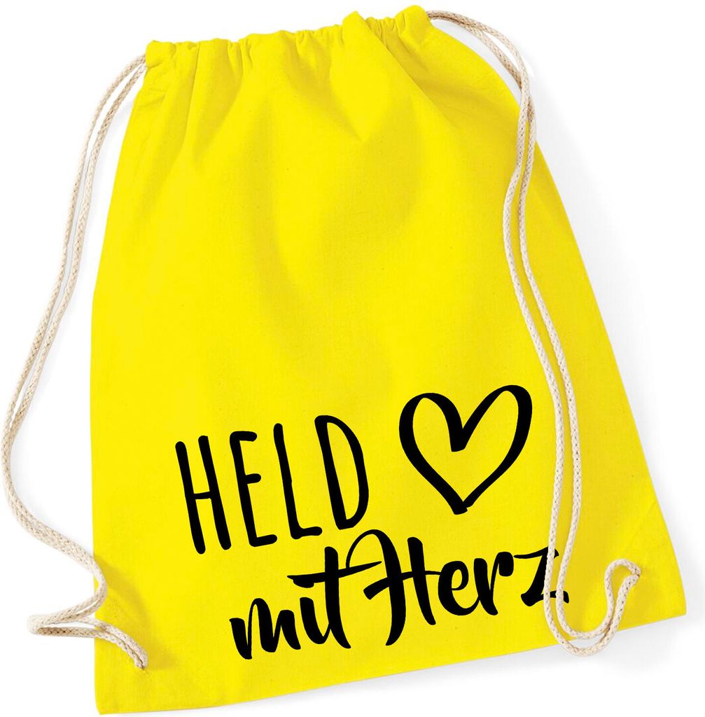 Huuraa Turnbeutel Held mit Herz 12 Liter Yellow Baumwolle Rucksack Geschenkidee
