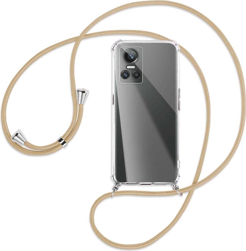 Handykette Backcover-Schutzhülle mit Band (Metall silberfarben) für Realme GT Neo 3 - caramel