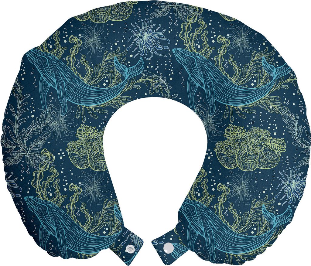 ABAKUHAUS Wal Reisekissen Nackenkissen, Meeresfauna und Flora, Schaumstoff Reiseartikel für Flugzeug und Auto, 30x30 cm, Indigo Sea Grün Blau
