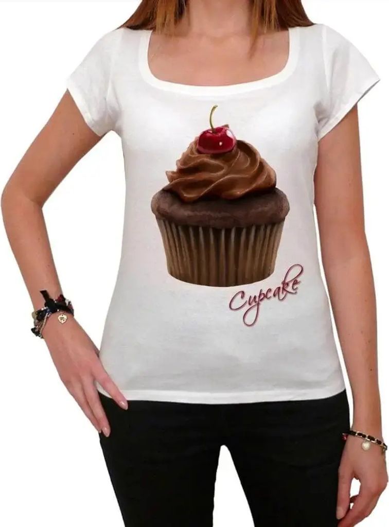 Damen Grafik T-Shirt Cupcake rosa kirschbraun – Cupcake Pink Cherry Brown – Öko-Verantwortlich Vintage Jahrgang Kurzarm Lustige Druck Geburtstag