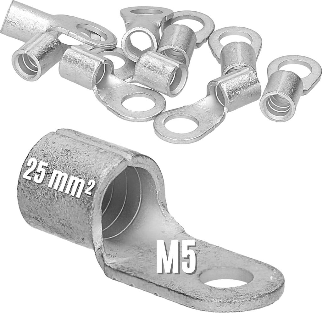 10 Stück Kalitec Q25-5 Quetschkabelschuh 25mm² M5 I Unisoliert I Dornpressung I Für mehr-, fein- und feinstdrähtige Leiter I Kabelschuh 25mm² ...