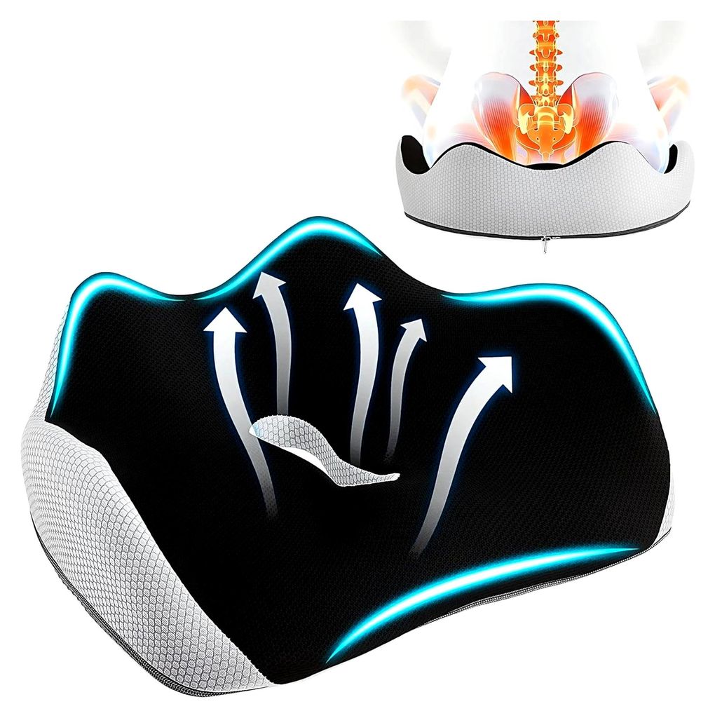 Orthopädisches Sitzkissen mit Memory-Schaum, Ergonomisches Kissen für Bürostuhl und Auto - Steißbeinkissen zur Druckentlastung, Rutschfest für...